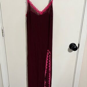 Elegant Pink and Burgundy Lace Nightgown
